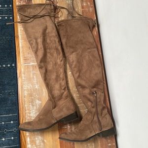 Tan faux suede knee high boots